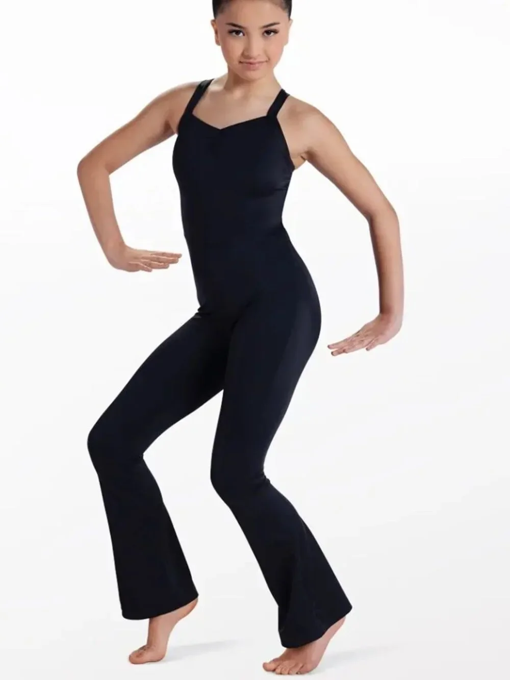 2 piece purple blazer and flare leg black unitard costume Weissman Dance XSA